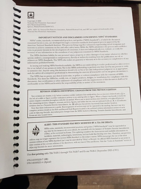 NFPA 70 National Electrical Code 2026 Edition Spiral Free Shipping USA STOCK gallery
